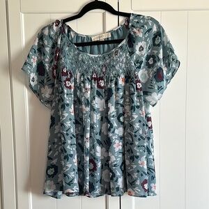 Floral Women's Top in Blue and White